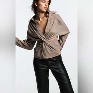 Zara Women’s Front Cut Out Detail Long Sleeve Blouse